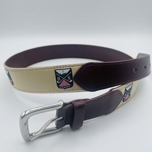 NEW Mens Boston Scott Golf Apparel Leather Canvas Belt Beige Crest Casual 33-37"